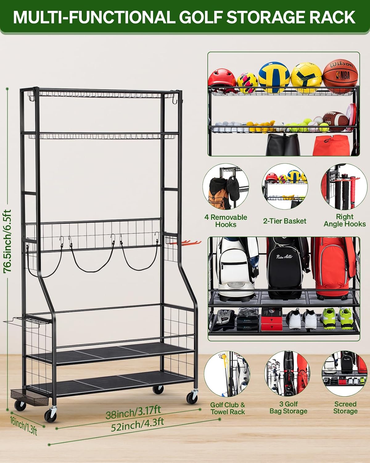 Golf Bag Storage Organizer Rac - Golf Equipment Organizer For Garage 评论和价格
