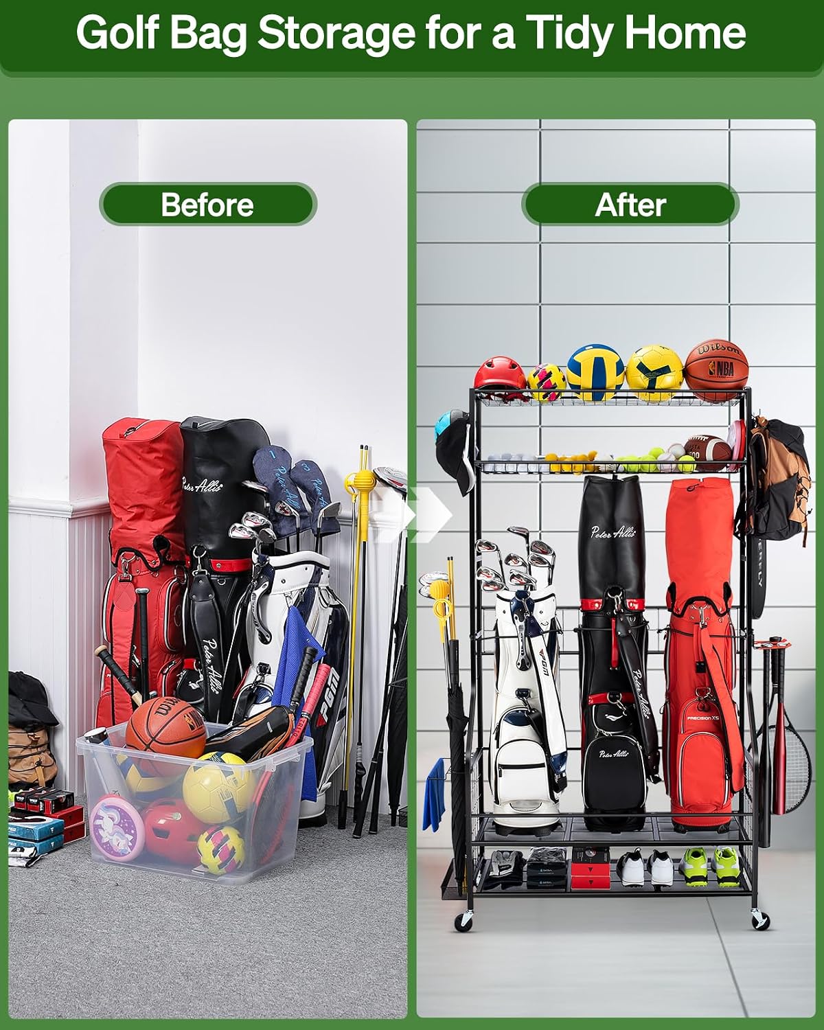 Golf Bag Storage Organizer Rac - Golf Equipment Organizer For Garage 评论和价格