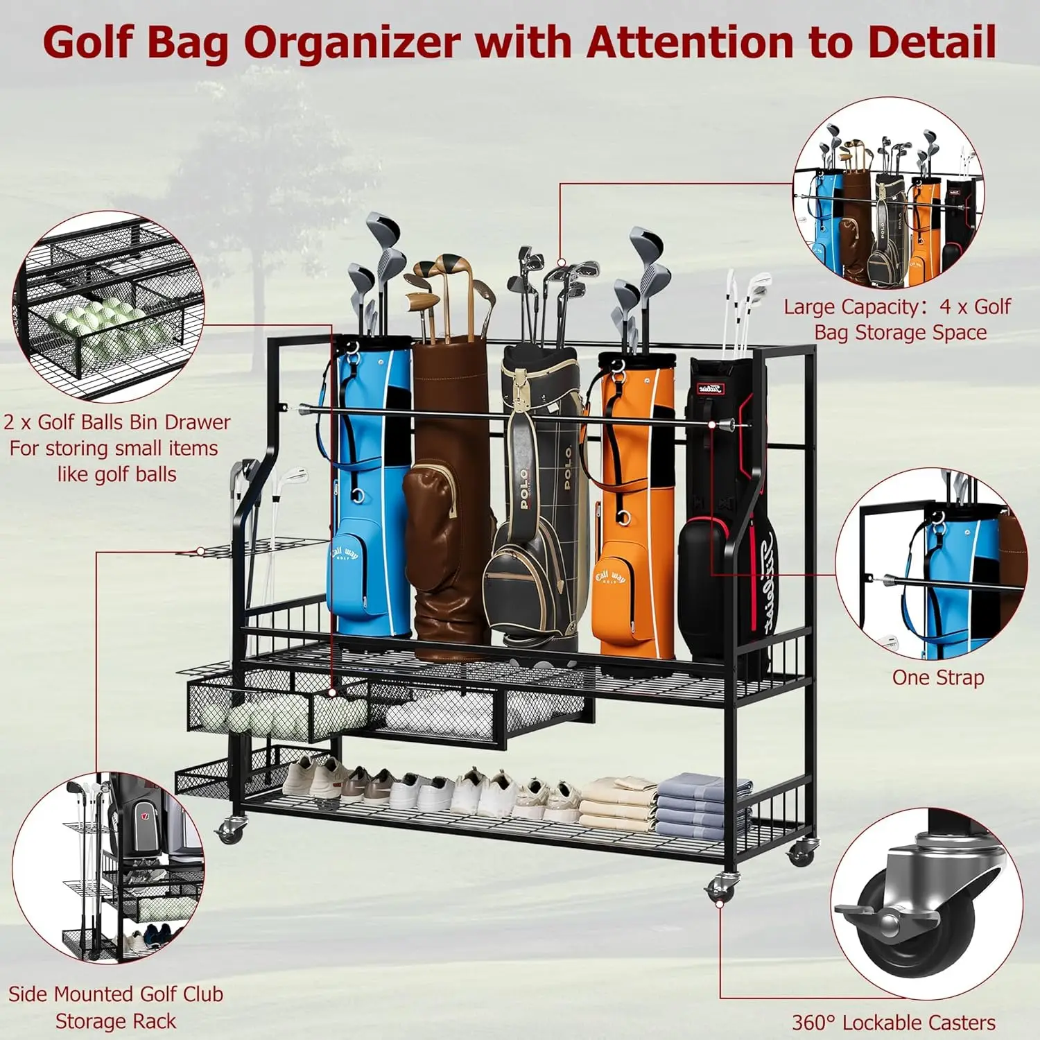 Multifunctional Rolling Golf B - Golf Equipment Organizer For Garage 评论和价格