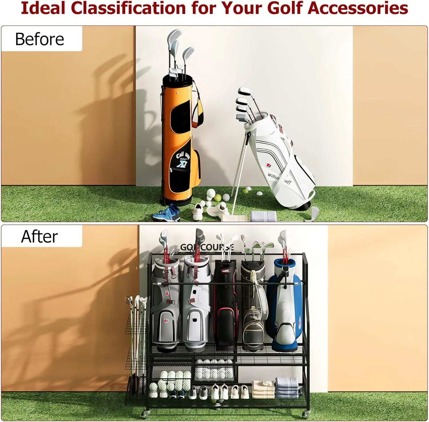 Multifunctional Rolling Golf B - Golf Equipment Organizer For Garage 评论和价格